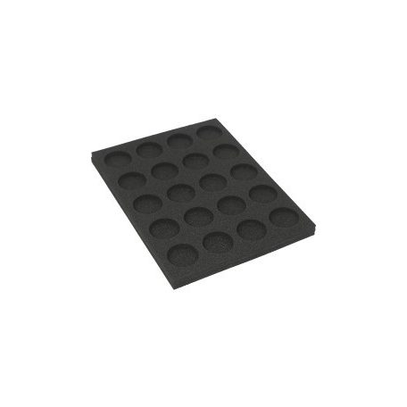 Tray for storing 20 miniatures on 40mm bases in vertical position